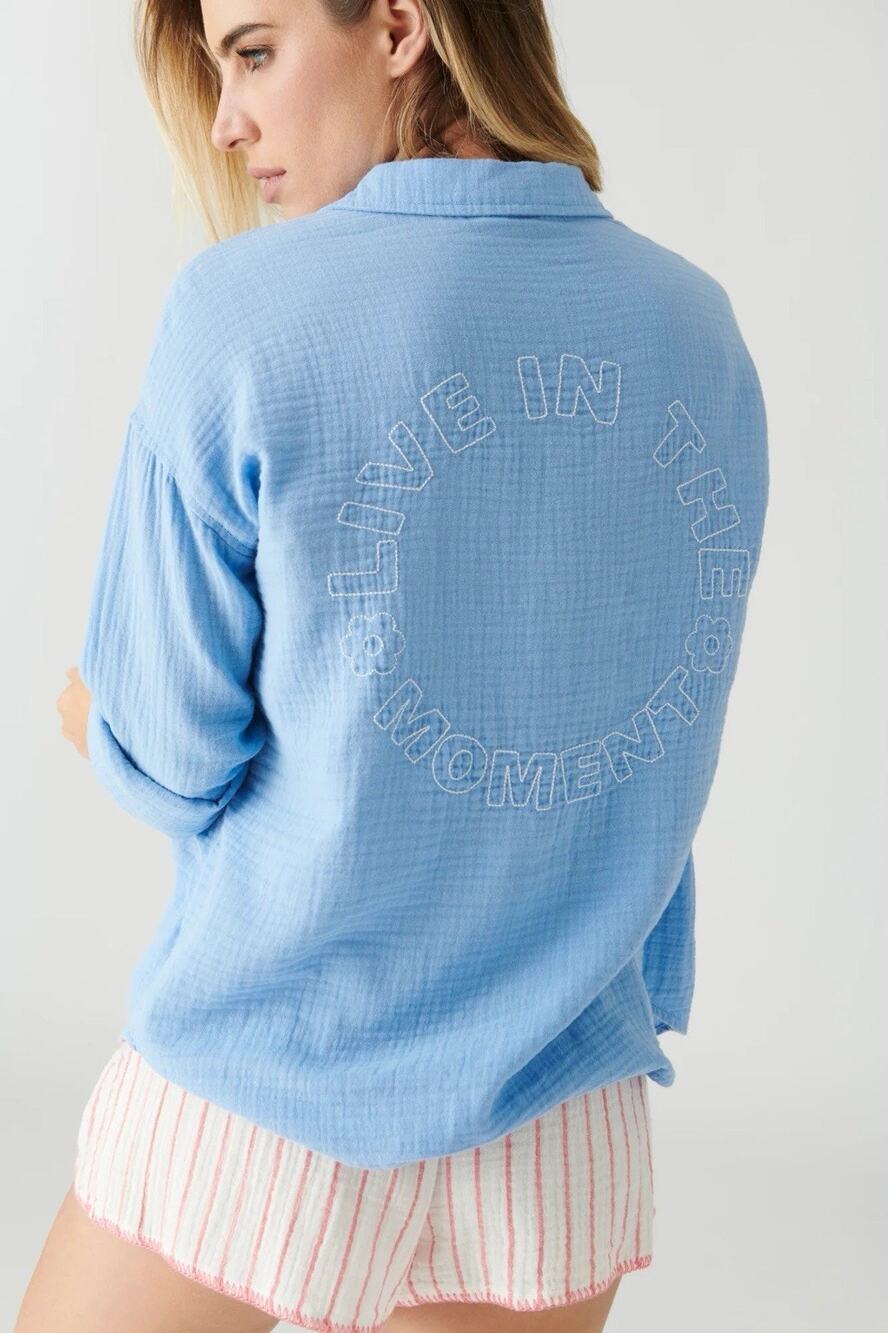 PJ SALVAGE “Live in the Moment” Long Sleeve Top and Short Set. Pajama Set